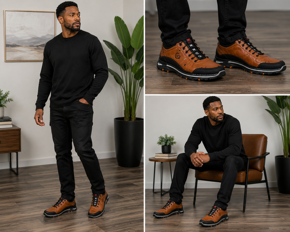 NEW Men's Size 14 Narrow Casual Walking Shoes Brown Black Lace Up Comfort EU 49